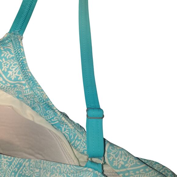 Lands End Size 12T Tall Long Women's Paisley One Piece Full Swimsuit Aqua Padded - Picture 3 of 9